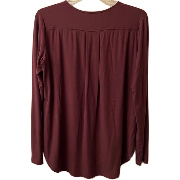 Theory Maroon Stretchy Solid High Low Round Neck Long Sleeve Tunic Top - Picture 2 of 2